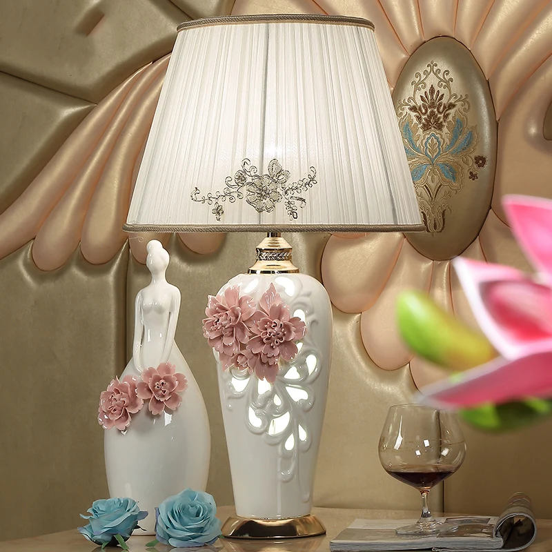 

Chinese Jingdezhen carved ceramics Table Lamp Living Room Decor 220V Porcelain Abajur Table lamp For Bedroom Lamparas De Mesa