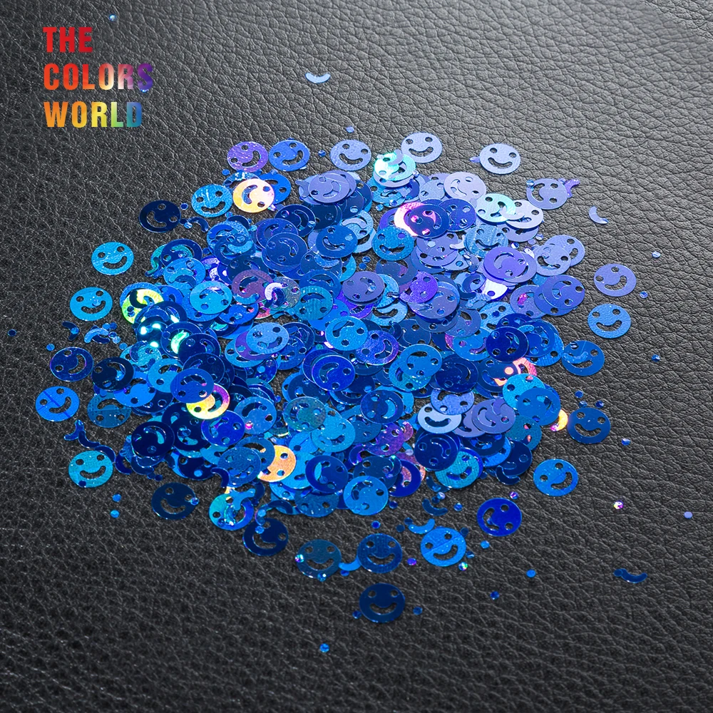 

Holographic Laser Royal Blue Color Smile Face Glitter for nail glitter nail art decorations makeup facepainting polish 6MM Size