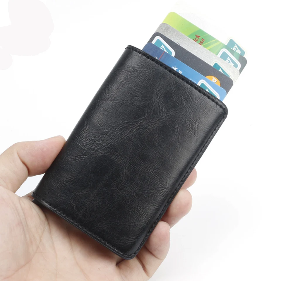 Ограниченная серия Блокировка Rfid кошелек мини натуральная кожа бизнес алюминий тонкий кредитный держатель для карт кошелек Автоматическая всплывающая карта
