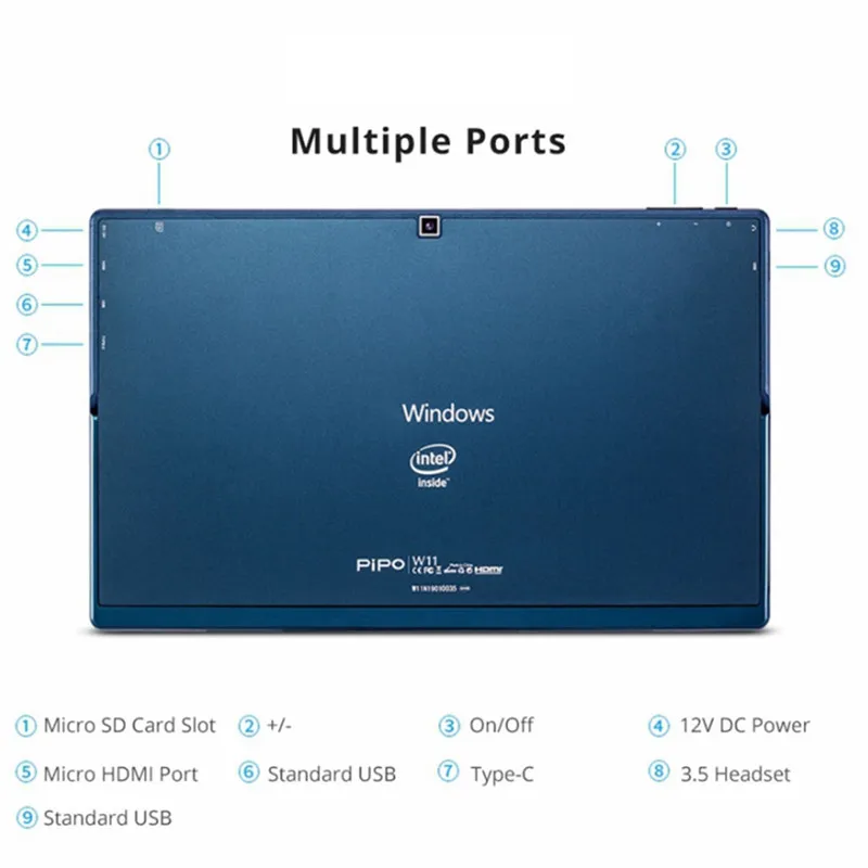 Pipo W11 2 в 1 Tablet PC 11 6 дюйма Windows 10 Intel Близнецы озеро N4100 4 ядра GB + 64 Гб HDMI Планшеты с