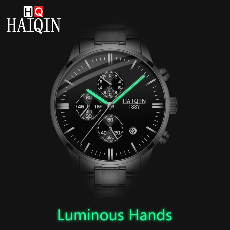 Часы наручные HAIQIN Мужские кварцевые брендовые Роскошные водонепроницаемые
