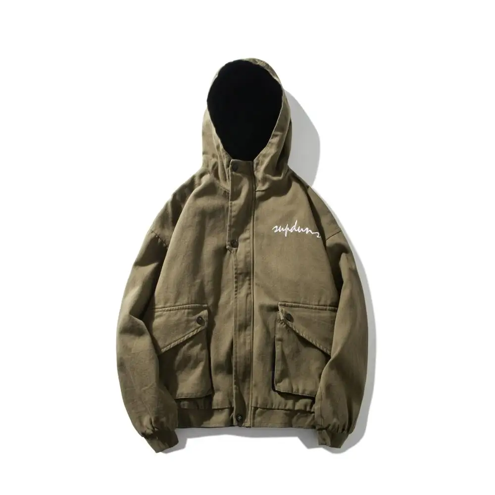 Picture Army Green Новая Винтажная японская стильная зимняя модная мужская куртка с капюшоном, Уличная Повседневная однотонная куртка на молнии, большие размеры 5XL - Цвет: Picture Army Green
