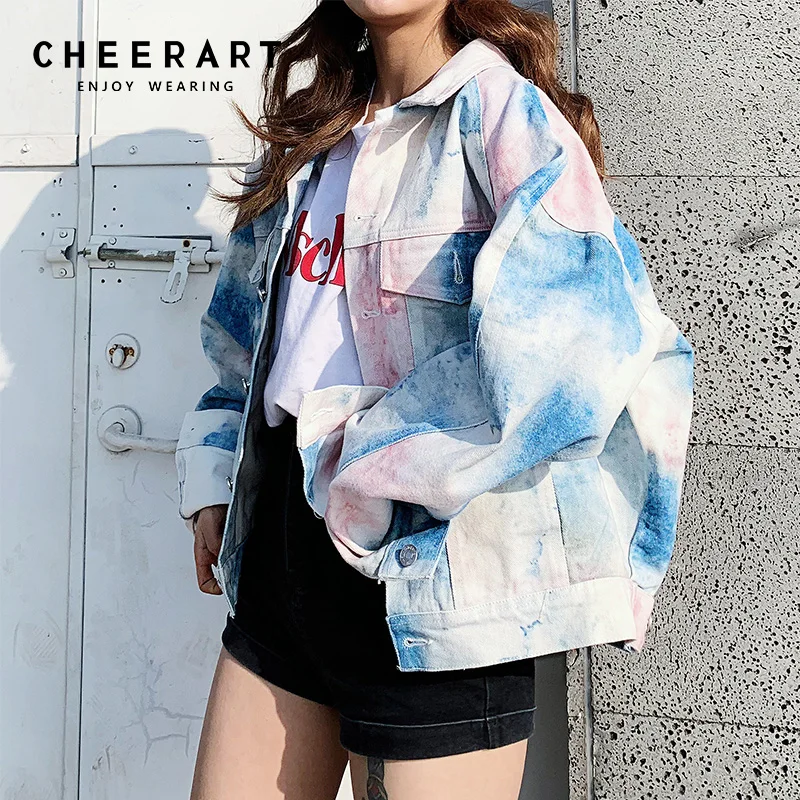Женская джинсовая куртка Cheerart свободные пальто и куртки большого размера