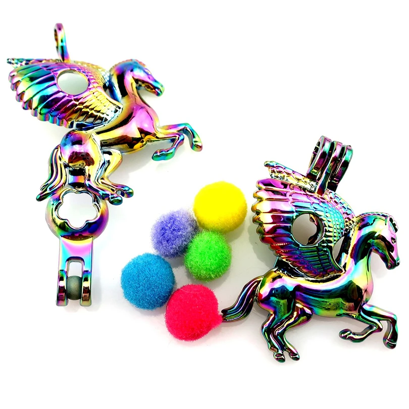 Радуга Цвет лошадь принт в виде перьев Крылья треугольник Роза бусины Лотос