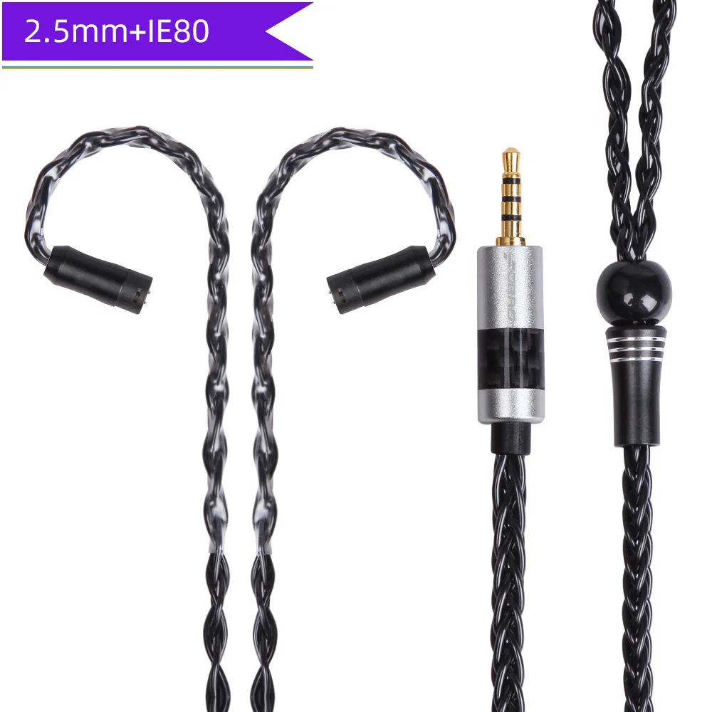 black 2.5mm IE80 FDBRO MMCX 2Pin 0,78 мм A2DC 8core с серебряным покрытием кабель наушников 2,5/3,5/4,4 мм наушники с уравновешенным якорем кабель для SE846 SE535 H2 H3 ue900 - Цвет: black 2.5mm IE80