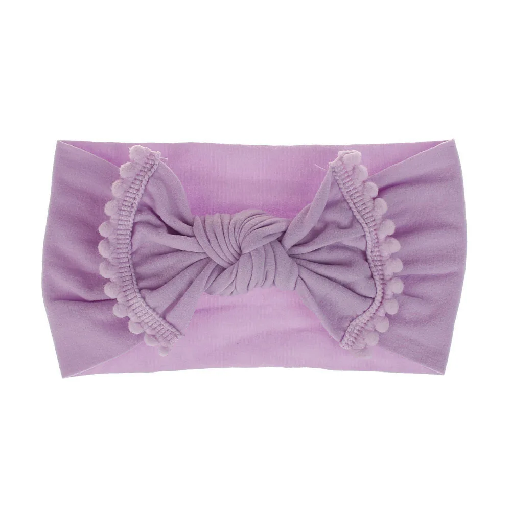 Lilac Модные нейлоновые оголовья с помпоном для новорожденных мягкие эластичные кольца широкие нейлоновые повязки на голову для маленьких девочек - Цвет: Lilac