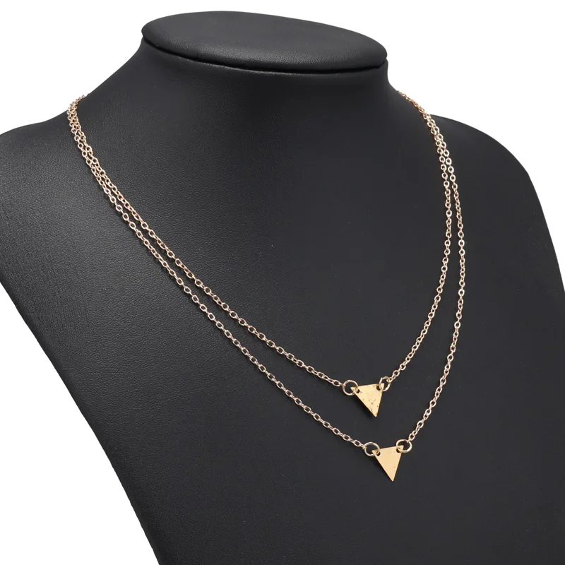 Tenande Simple Style Punk Double Layer Charm Chain Jewelry Gold Color Small Sequins Triangle Necklaces &amp Pendants for Women Gift |