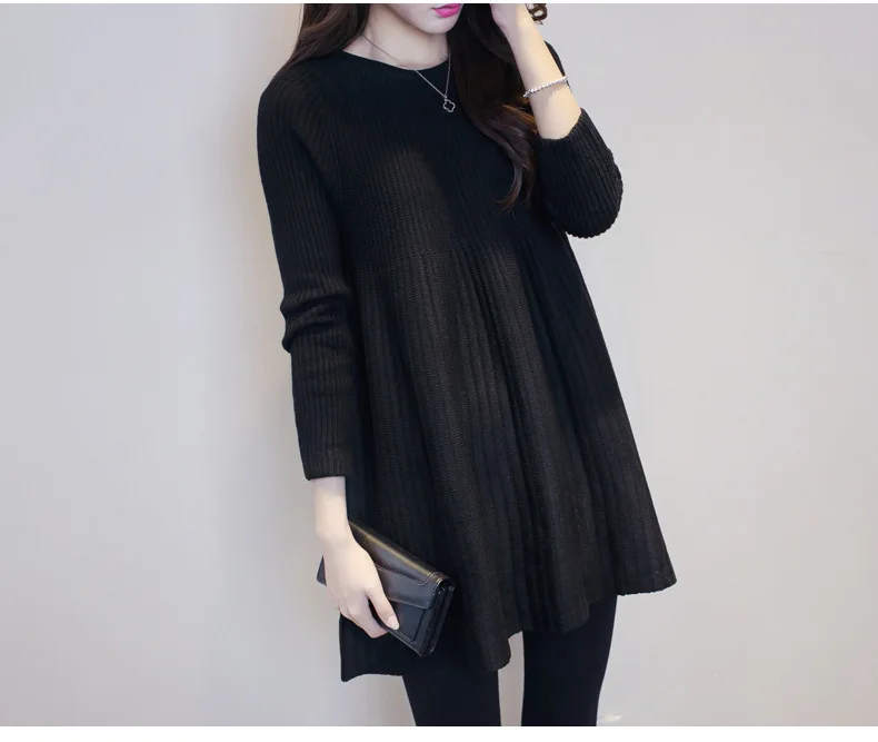 Женский шерстяной свитер средней длины повседневный вязаный большого размера