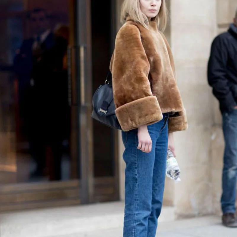 Ретро шик зимние куртки пальто для Для женщин ягнят Шерстяное теплая плотная