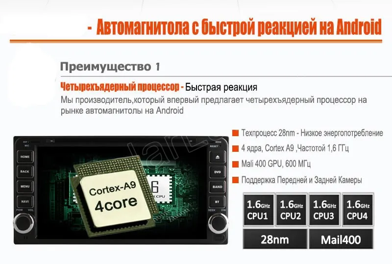 Четырехъядерный процессор 2 Din для Android 4 автомобильный DVD-проигрыватель Toyota Hilux Vios