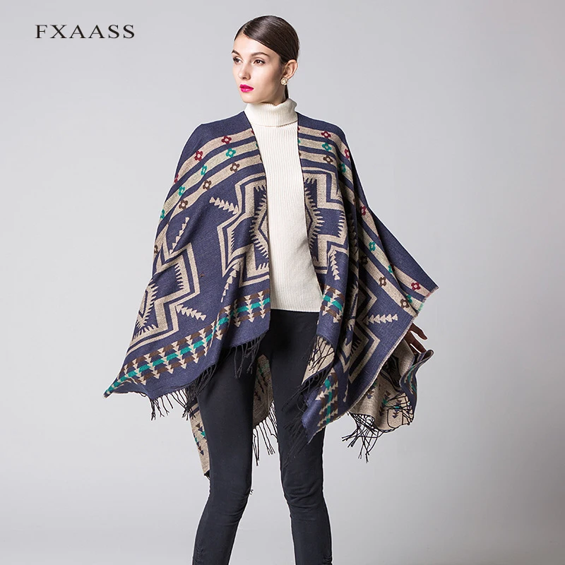Новинка осенне зимняя шаль FXAASS Модное пончо женский шарф роскошные клетчатые