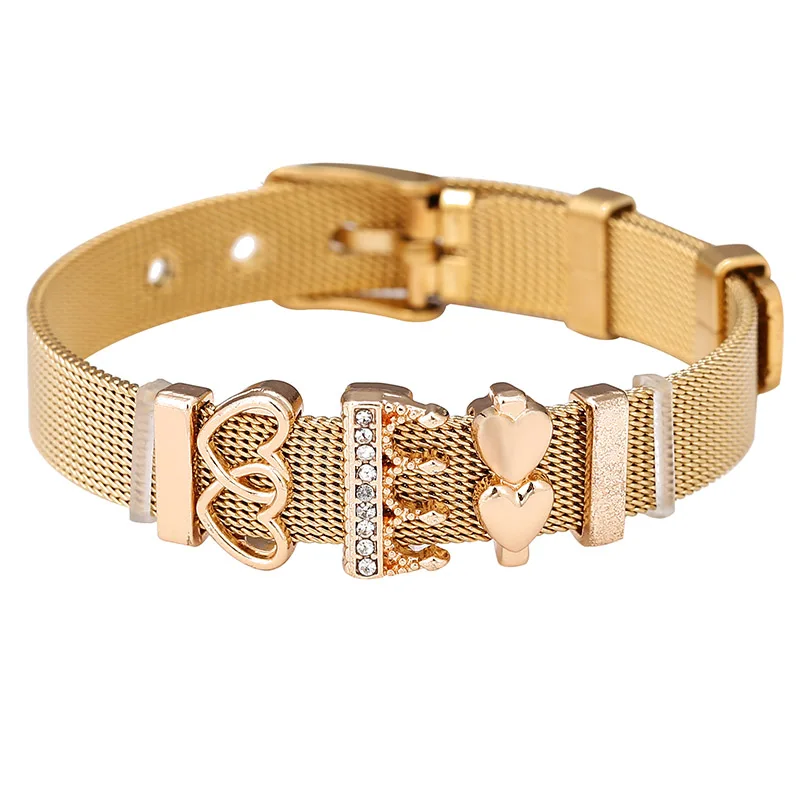 BAOPON розовый золотой серебряный цвет нержавеющая сталь сетка браслет с