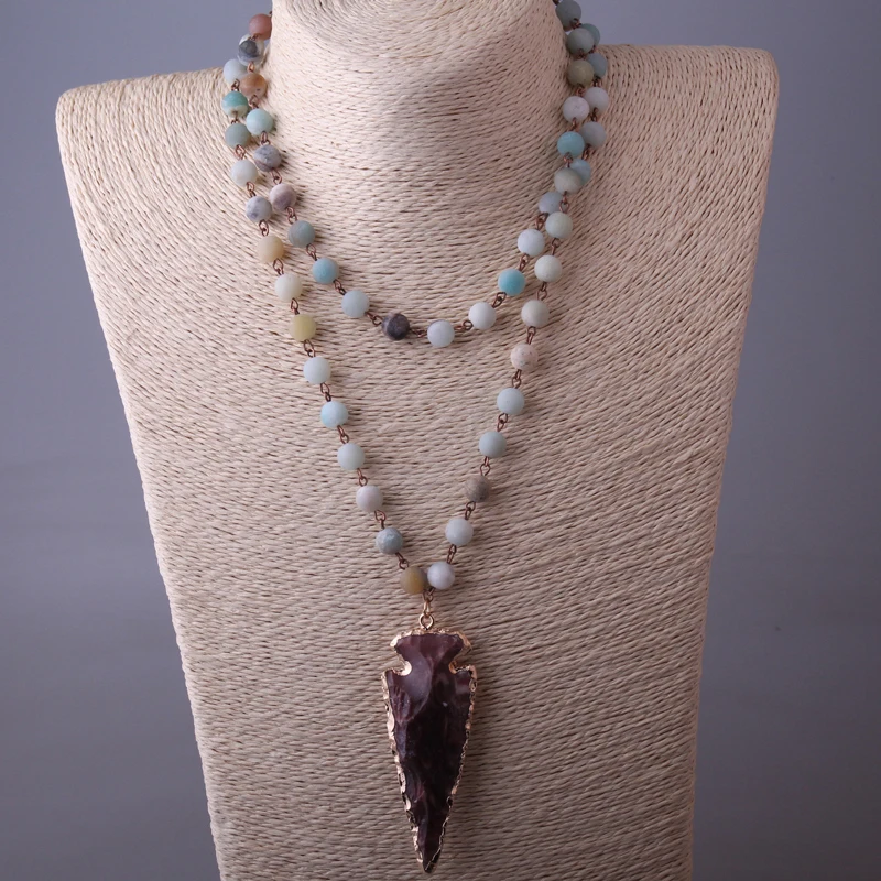 MOODPC модное камни амазонита цепочка с розам женское ожерелье ручной работы из