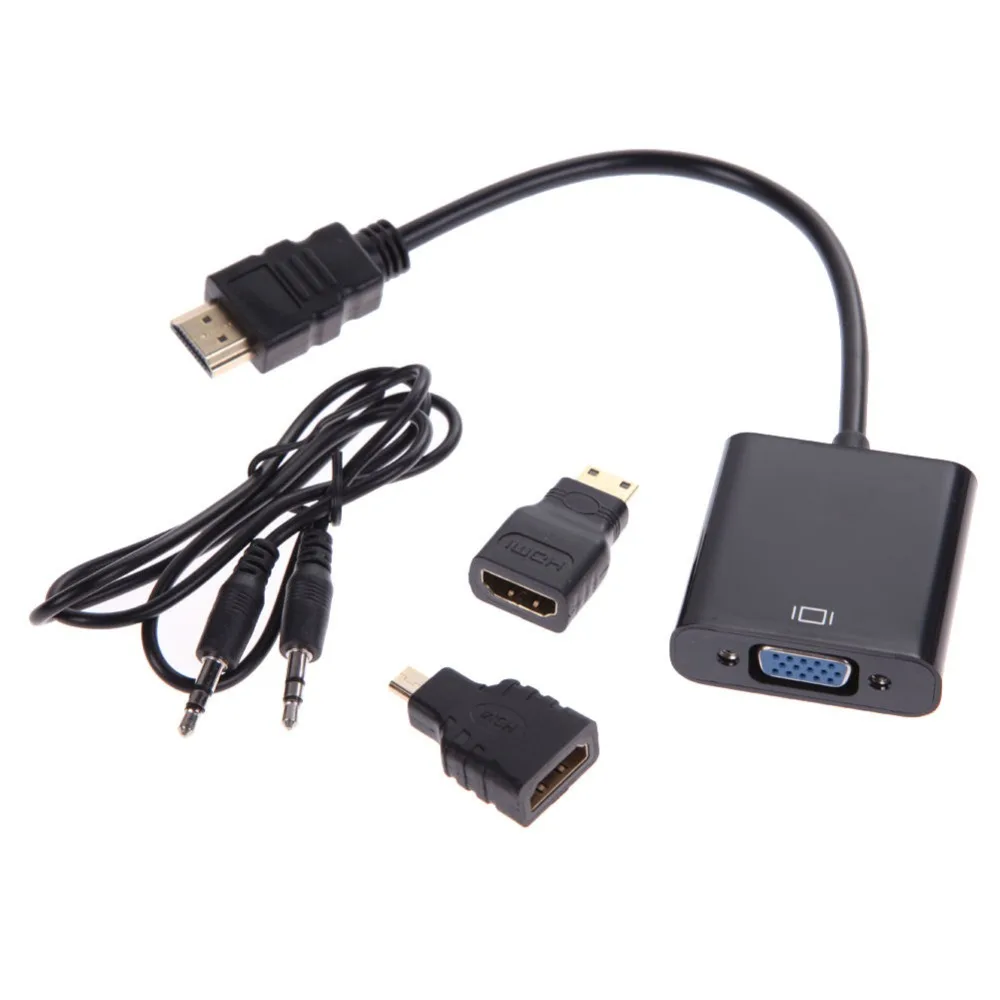 Адаптер преобразователя 1080P Micro HDMI/Mini HDMI/HDMI к VGA с аудио видео кабелем Белый Черный