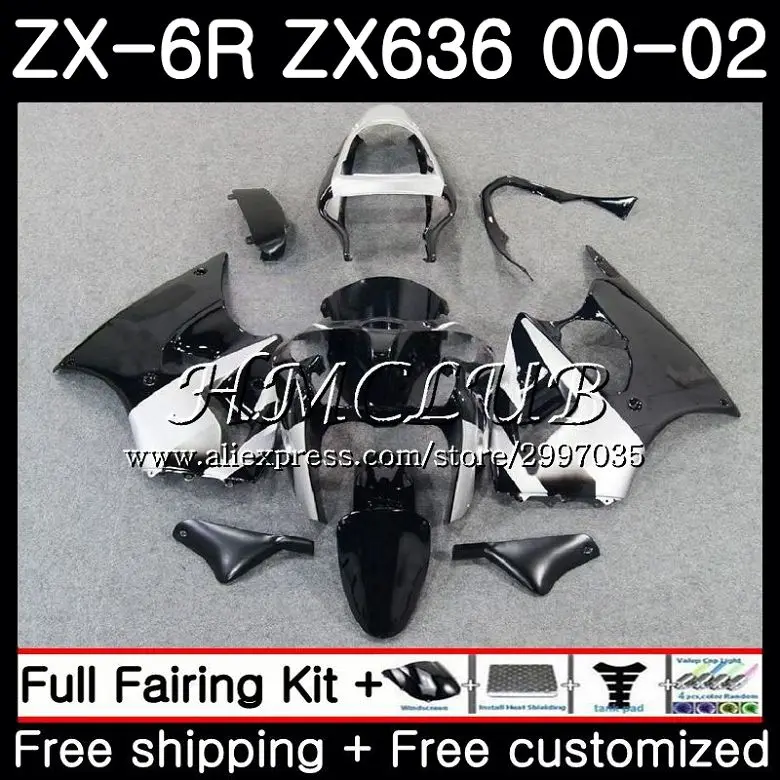 Корпус для KAWASAKI NINJA ZX 6 R ZX636 6R 2000 2001 2002 57HC.21 черный серебристый 636 600 CC ZX6R 00 01 02
