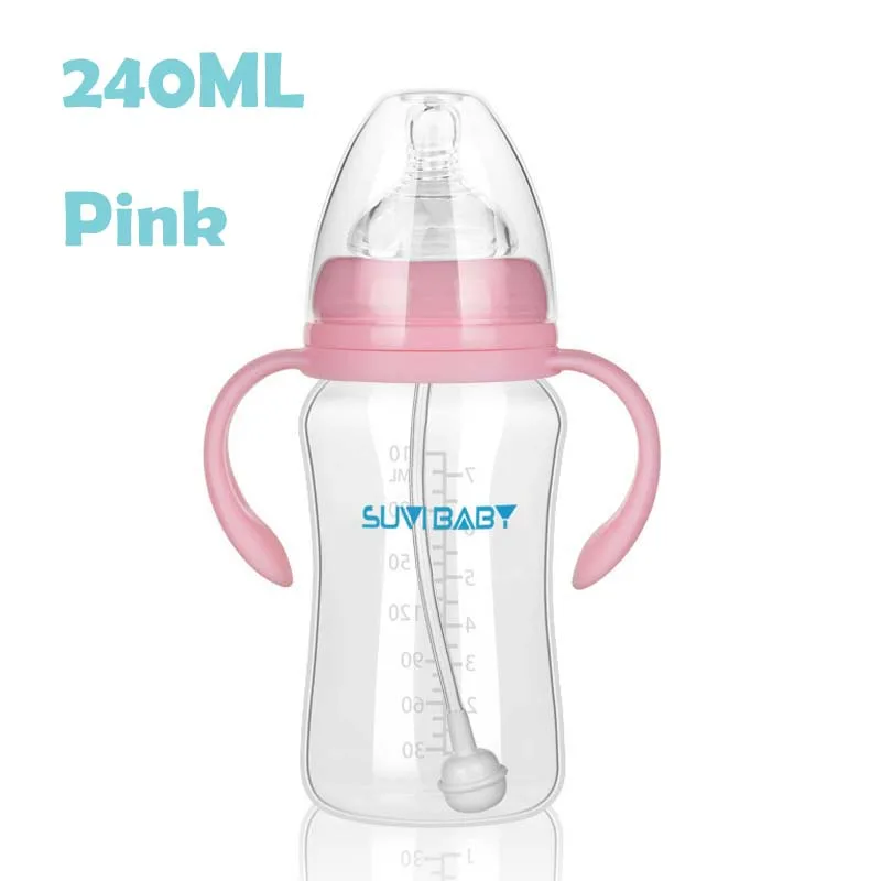 Suvi 240ml Pink 1 шт. детские бутылочки для кормления младенцев, Детские тренировочные чашки для кормления питья, бутылки 240/300 мл - Цвет: Suvi 240ml Pink