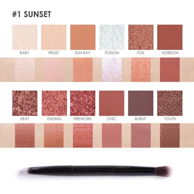 1 Sunset FOCALLURE 12 видов цветов Палитра теней для век с блестками водостойкая простая в ношении с кистью матовые тени для век Палитра - Цвет: 1 Sunset