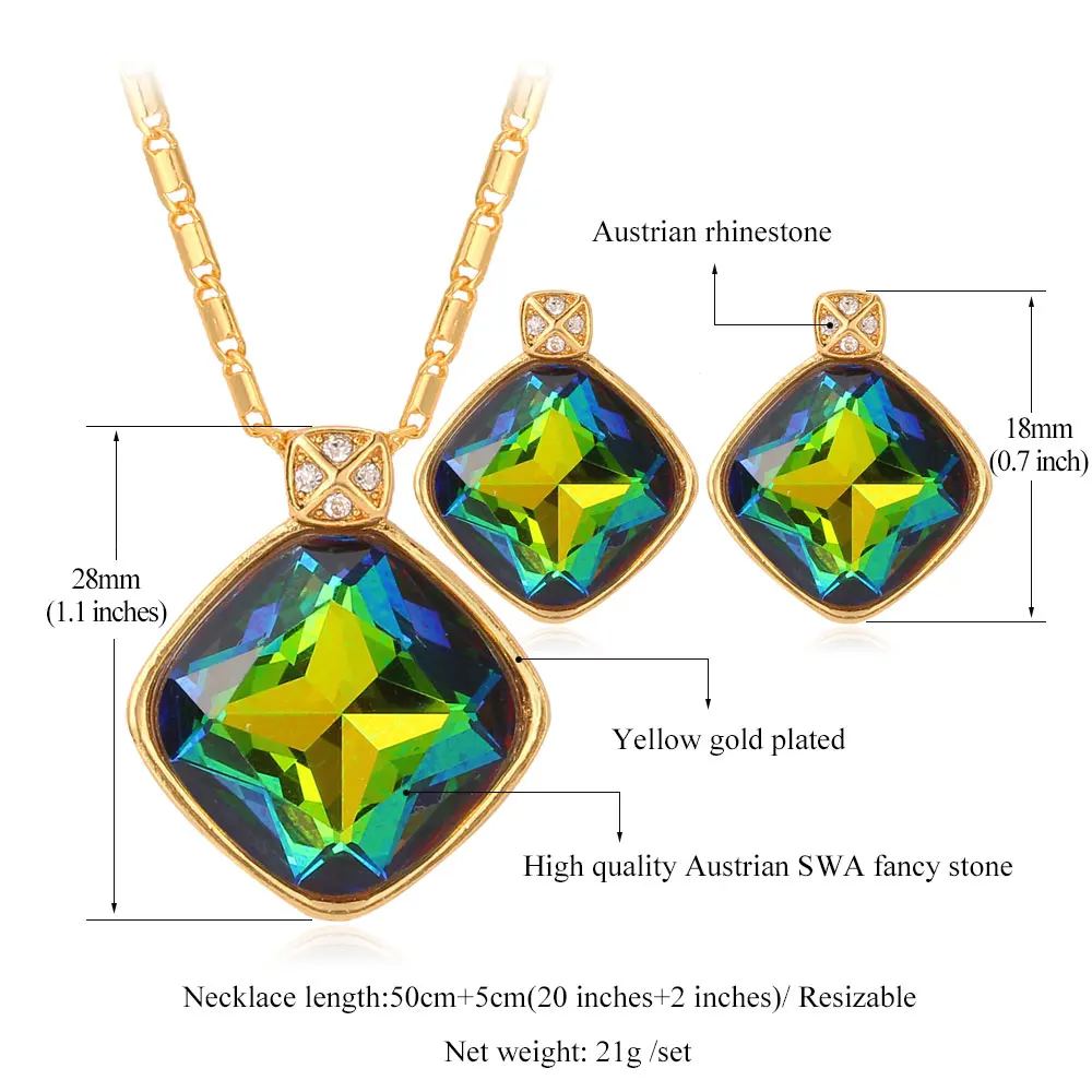 Комплект из серег и ожерелья золотистого цвета с австрийским кристаллом |