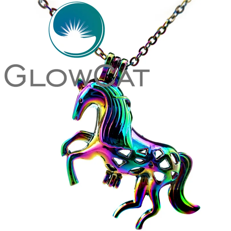 GLOWCAT CC179 радужные цвета Единорог бусины клетка кулон эфирное масло диффузор