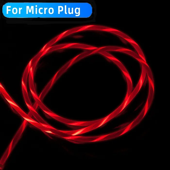 Светодиодный светящийся струящийся зарядный кабель type C Micro USB для samsung Galaxy S8 S9, usb-кабель для передачи данных, суперзарядка для huawei P20 - Цвет: 1m Red For For Micro