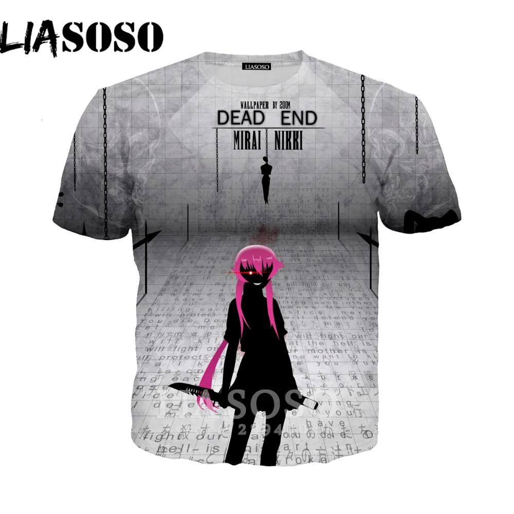 LIASOSO Аниме дневник будущего футболка для мужчин Mirai Nikki короткий рукав мультфильм