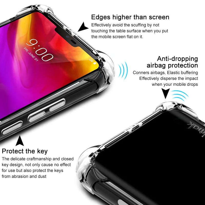 IMAK For LG G7 ThinQ Case Cover Silicone TPU Soft Phone 6.1&quot Back + Screen Protector Shockproof Shield |