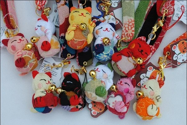 Japanese Wind Lucky Cat Fabric Key Chain Cat Phone Pendant Phone Wholesale 10pcs/lot *new*