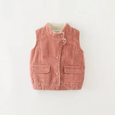 Pink--Fleece Весенний Модный корейский Детский вельветовый жилет для мальчиков и девочек; зимний плотный флисовый жилет; куртки без рукавов; детская верхняя одежда - Цвет: Pink--Fleece
