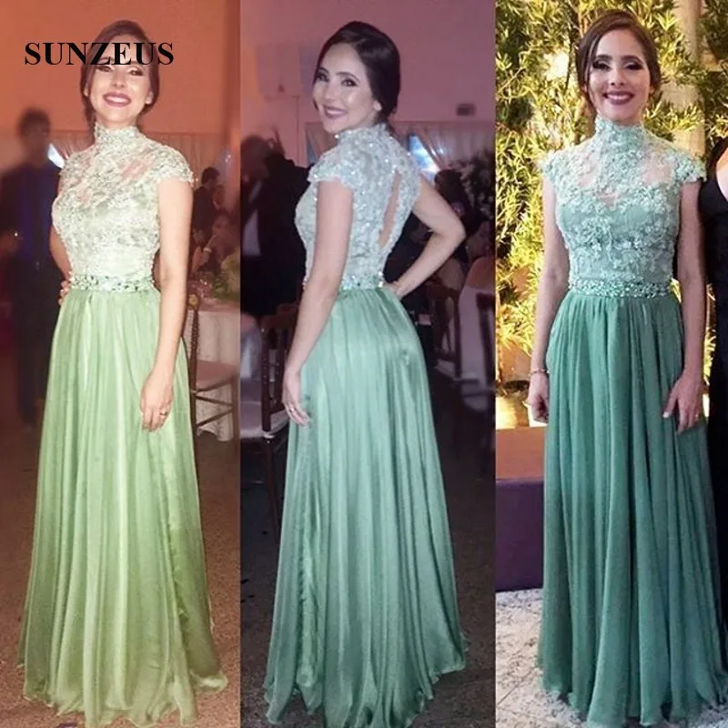 Godmother Dress Wedding A-line High Neck Cap Sleeve Mother Of The Bride With Appliques Lace Long Chiffon Party Gowns Lady | Свадьбы и