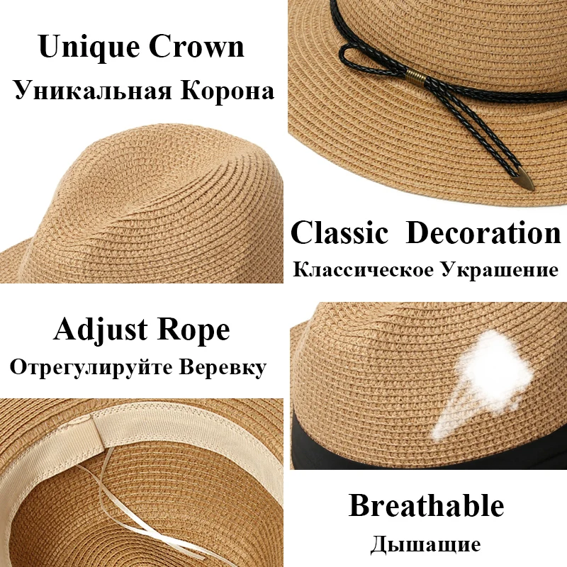 Шляпа женская летняя шляпа соломенная шляпа Панама Fedora пляжный отдых широкими полями козырек повседневное летние шля
