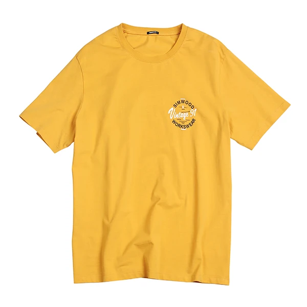 yellow SIMWOOD, летняя мужская футболка, хлопок, принт с буквами, футболка, модный топ размера плюс, высокое качество, футболка, брендовая одежда 190154 - Цвет: yellow