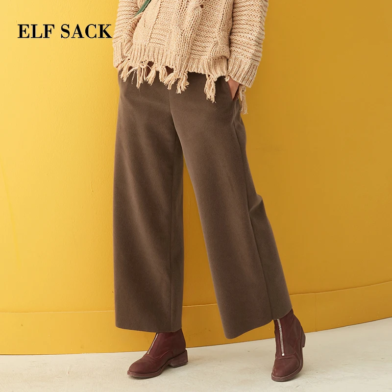 ELFSACK, зима, новинка, женские штаны, повседневные, плоские, одноцветные, широкие, брюки, для женщин, уличная одежда, стильные брюки, женские, до лодыжки, штаны
