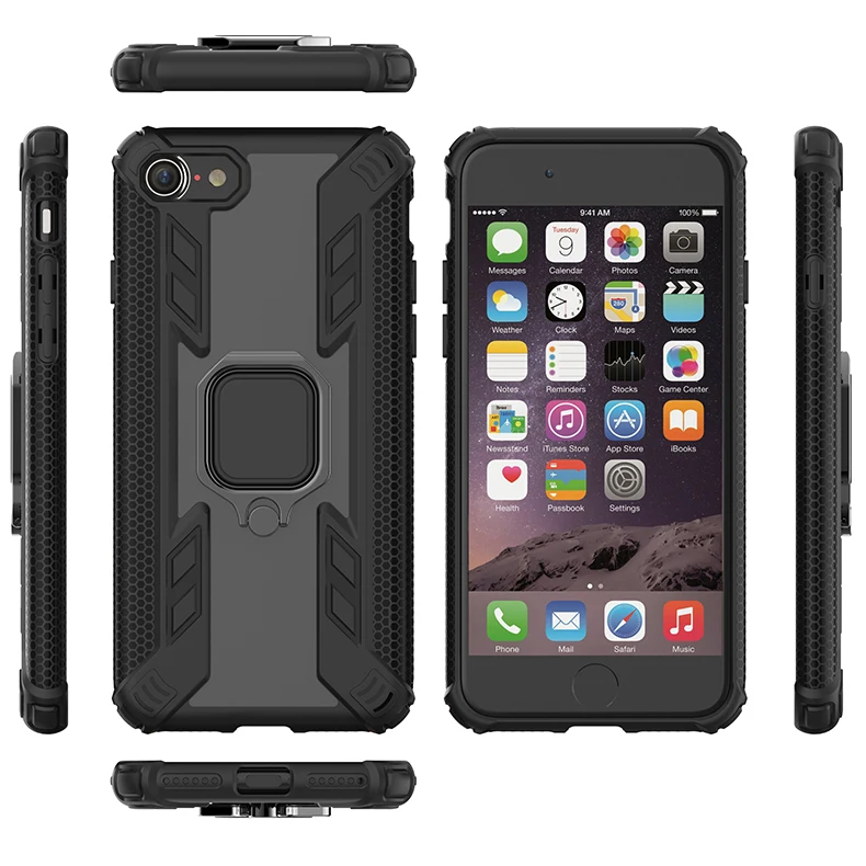 Luxury Armor Soft Shockproof Protective Case For iphone 8 7 6 6s Plus Xs Max Xr Back Cover Silicone Car Holder Ring Phone Cases |