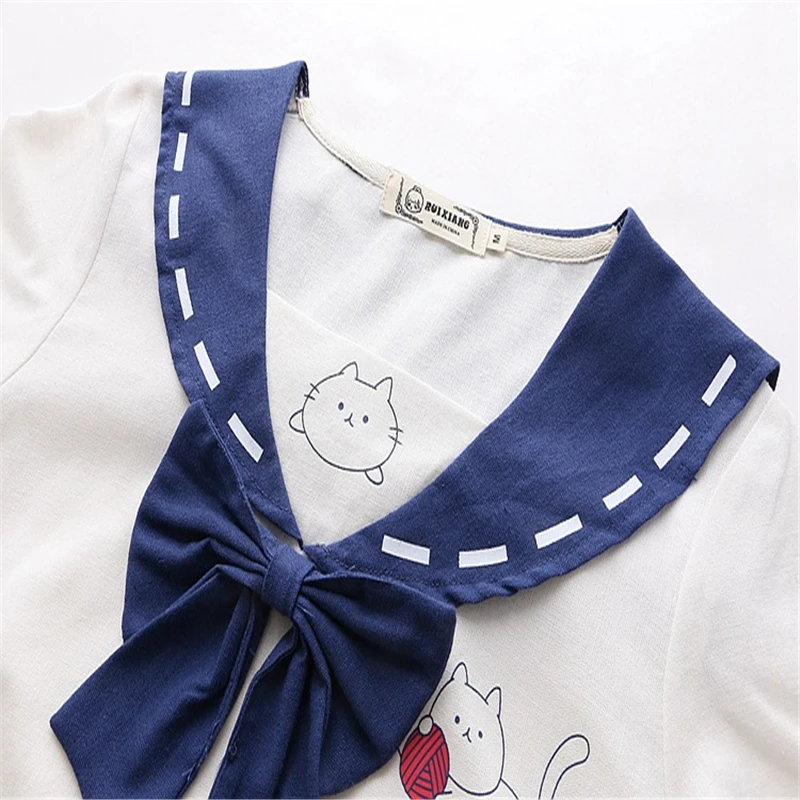 Футболка Merry Pretty женская с матросским воротником и бантом короткий рукав