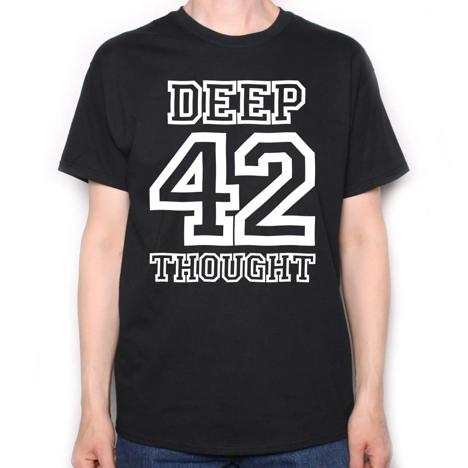 Вдохновленный Hitchhikers Guide To The Galaxy футболка Deep Think 42 логотип летняя с круглым