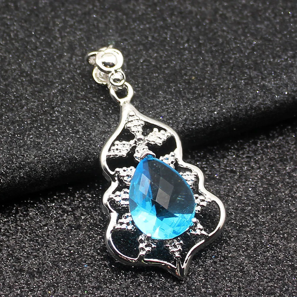 Фото Hermosa Amazing Teardrop London bluetoopaz серебряный цвет для женщин Подвески Подвеска цепочка ожерелье 20 дюймов №1