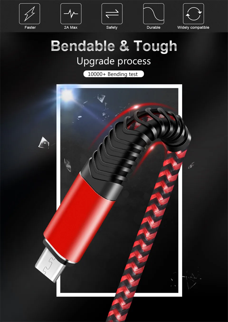 Coolreall 2.4A Micro USB кабель для быстрой зарядки USB кабель для передачи данных нейлоновый шнур синхронизации для samsung huawei Xiaomi Andriod Micro usb телефон