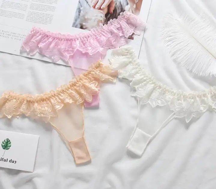 beige pink white3020 3 шт./лот, прозрачное женское нижнее белье, сетчатые трусики, сексуальные женские стринги с оборками, просвечивающее женское нижнее белье, новые милые bragas XS-L - Цвет: beige pink white3020