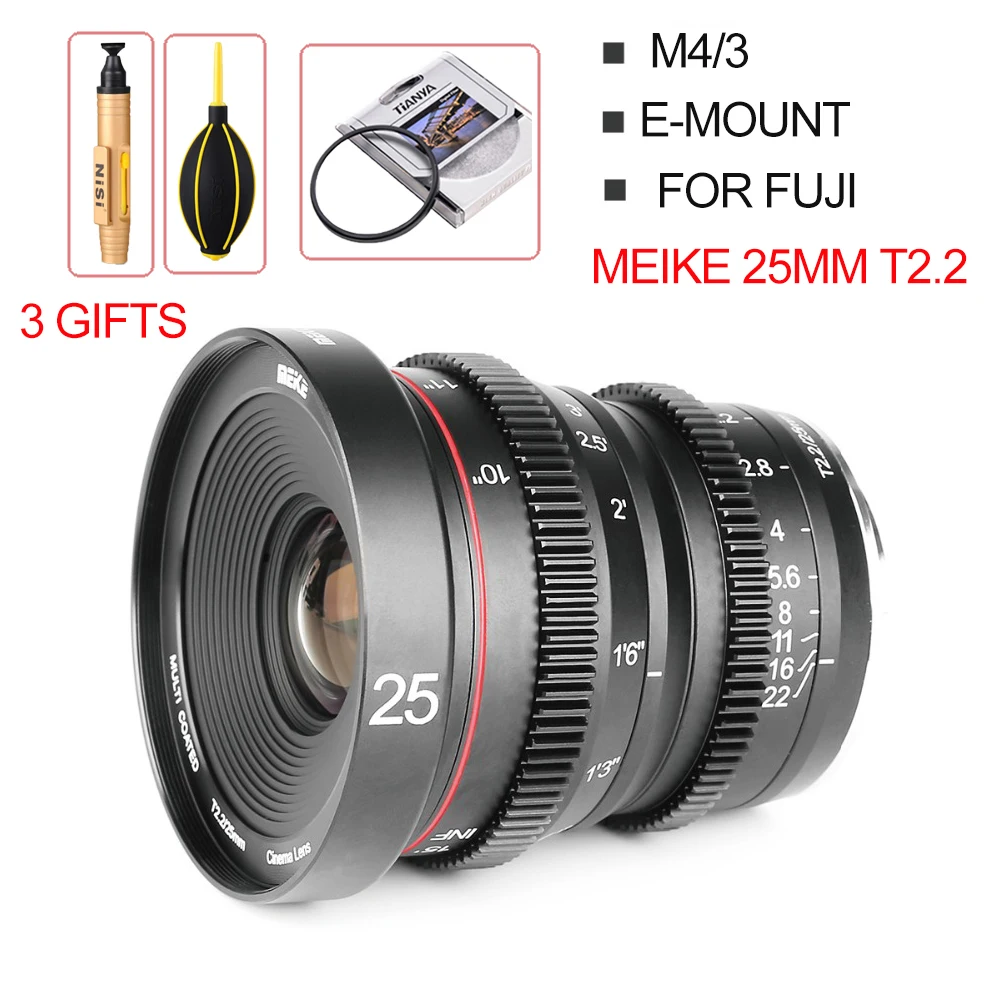 Meike 25 мм T2.2 ручная фокусировка портрет Cine объектив для fuji x-крепление для Olympus Panasonic M4/3-крепление для sony E-Mount