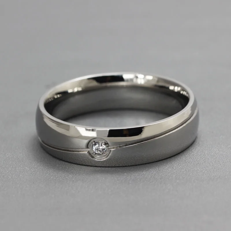 Male Female Titanium Ring Rose Gold Color Burnish AAA+ Cubic Zirconia Flush Setting Wedding Band Stainless Steel for Women | Украшения и