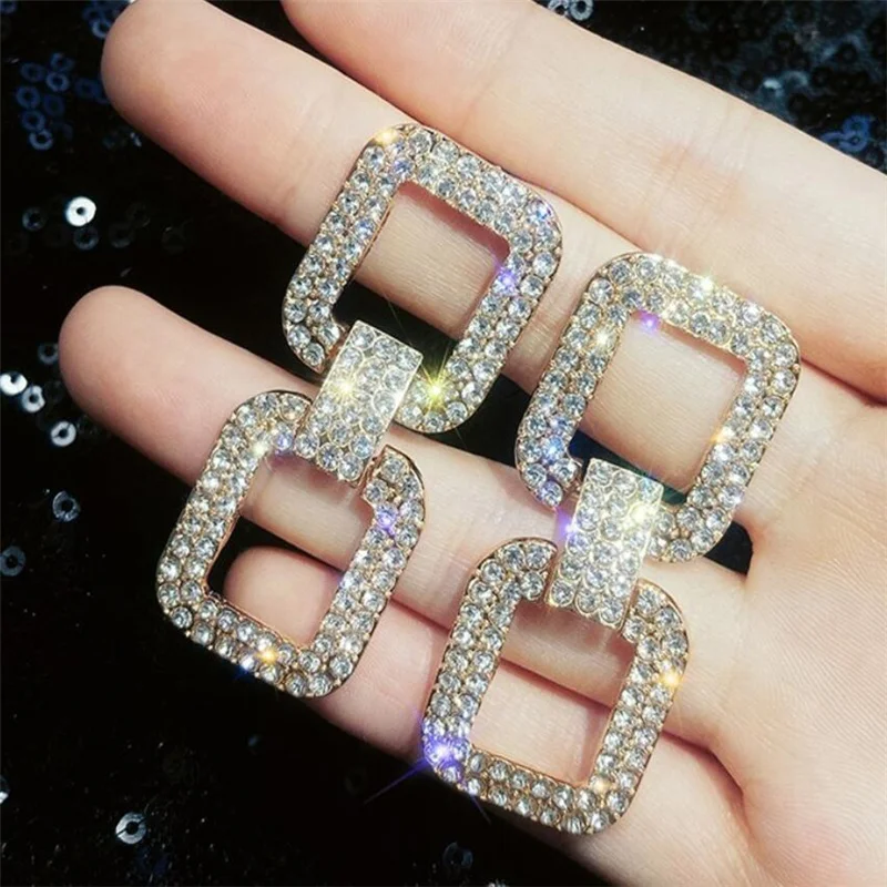 ZCHLGR Alloy Rhinestone Square Drop Dangle Earrings For Women Fashion Jewelry Trendy Statement Accessories Wholesale | Украшения и