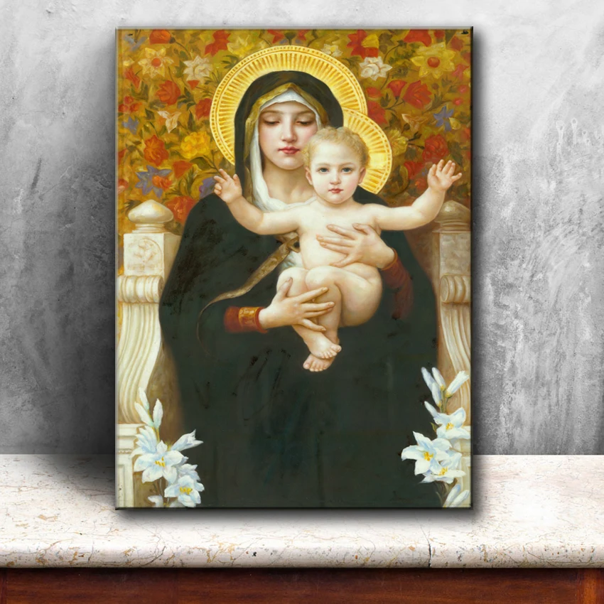 Бесплатная доставка Дева Мария с принтом Иисуса Картина на холсте домашнее