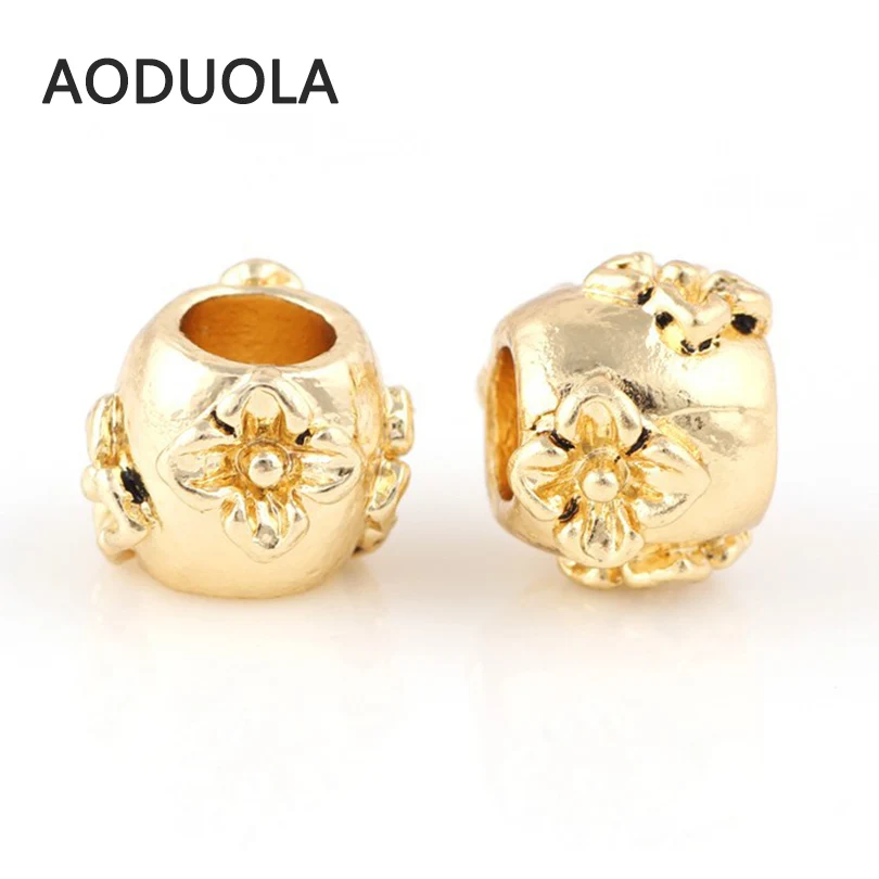 10 шт. в партии золотистые бусины из сплава круглой формы с цветком DIY