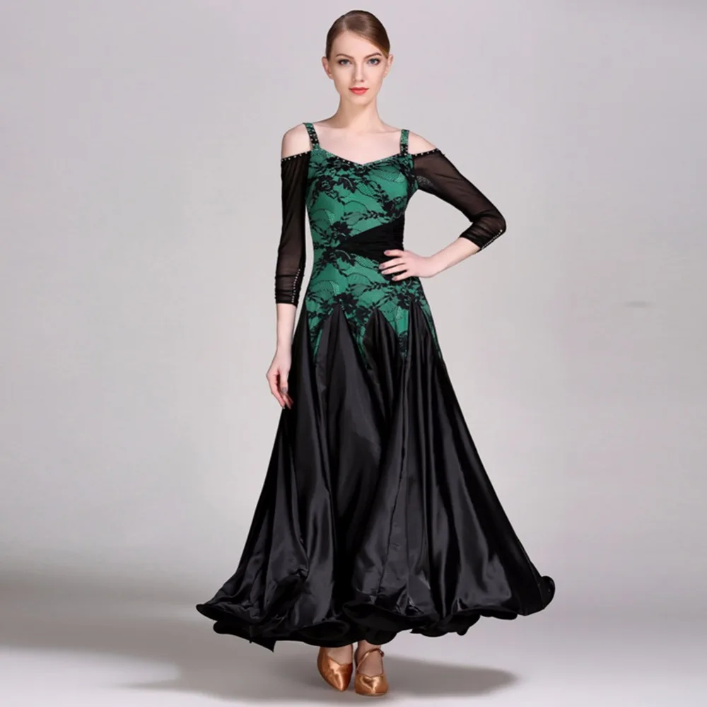 Новинка 2018 женское платье для бальных танцев зеленое/розовое Венского вальса