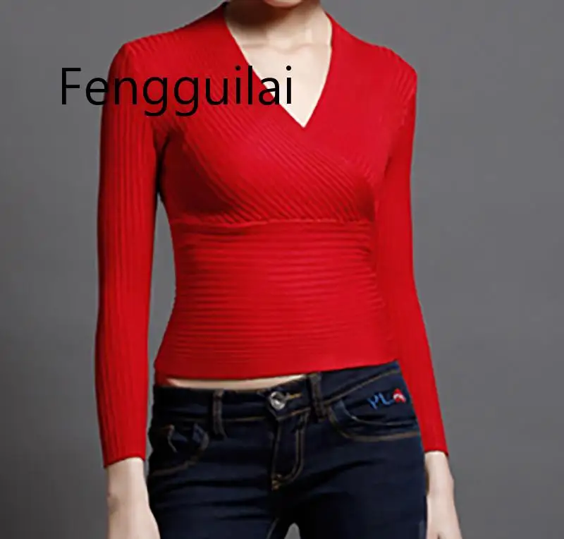 

Sexy Winter Knitted Sweater V Neck Cashmere Sweater Female 2020 Women Sweaters Pullovers Autumn Long Sleeve Sweater Jumper Red