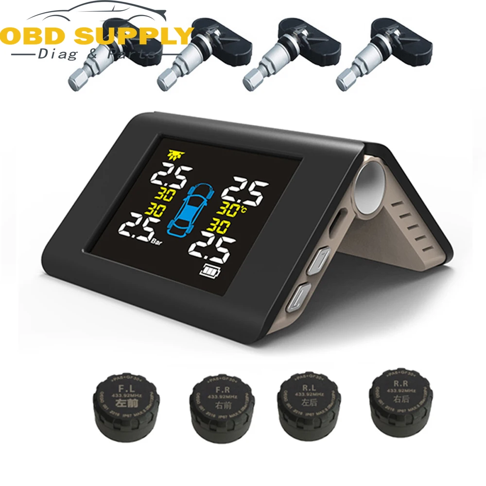 Smart Car TPMS Система Контроля Давления в Шинах Солнечная Энергия Цифровой ЖК Дисплей