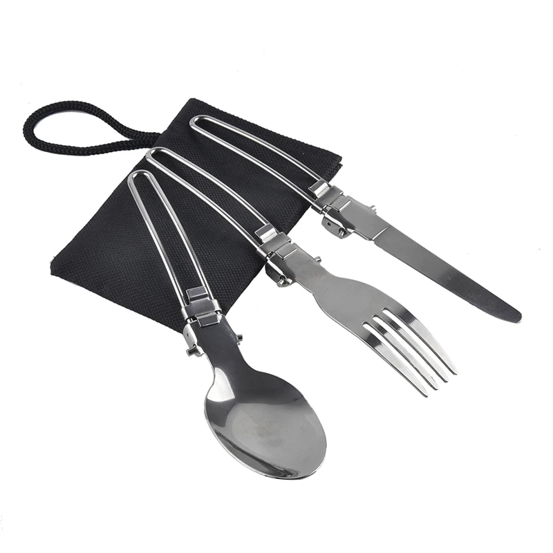 Складной набор посуды из нержавеющей стали 3 шт. вилка нож для кемпинга
