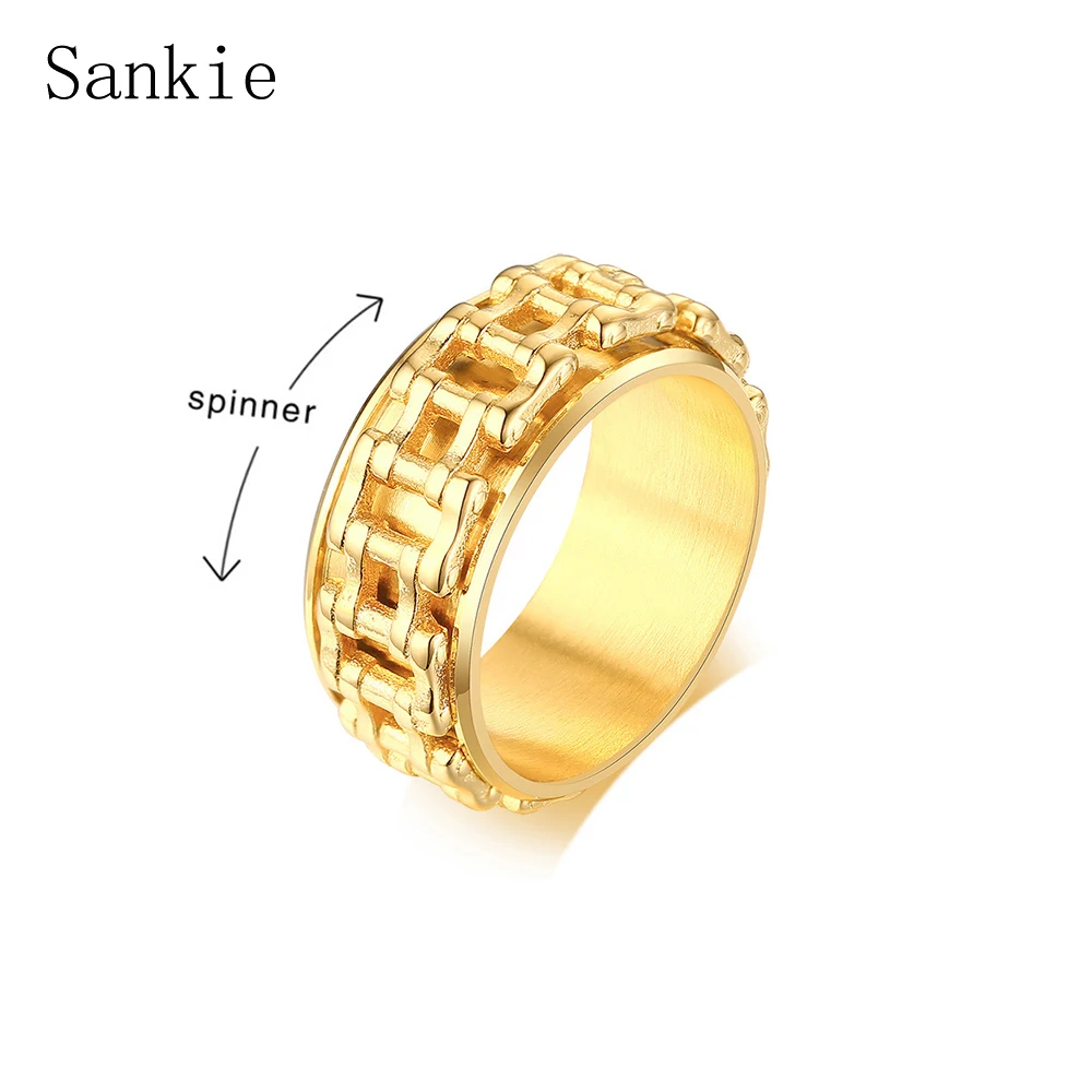 Sankie вращающиеся мужские кольца золотого цвета из нержавеющей стали звено кольцо