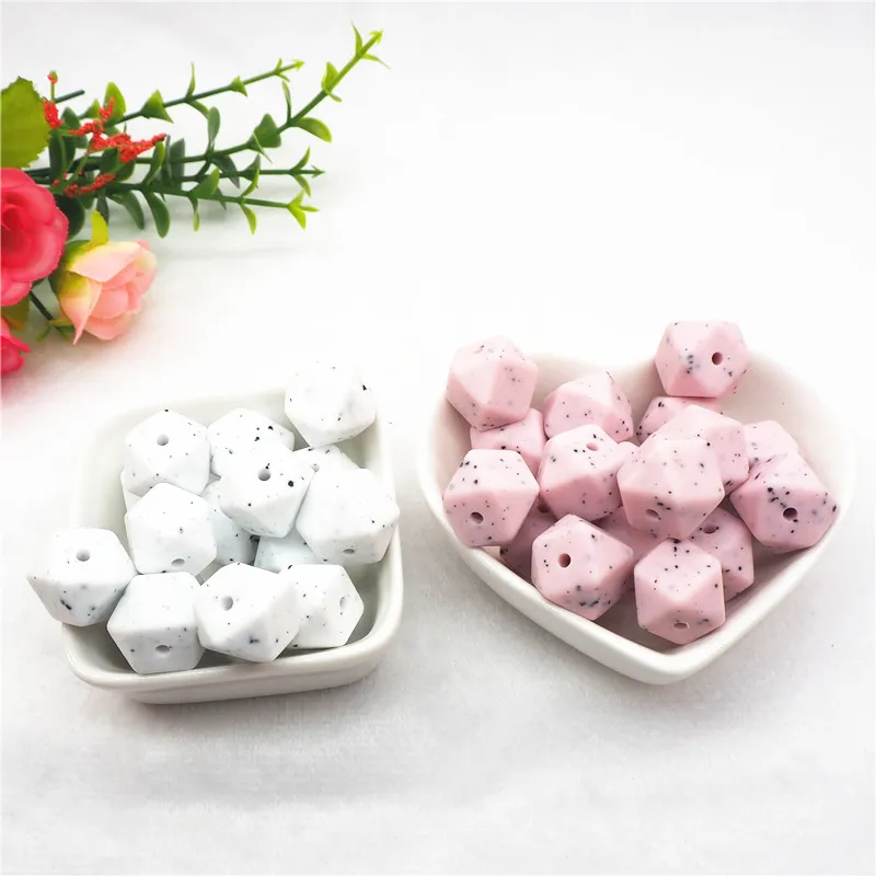 Chengkai 100pcs 14mm Gritty Color Silicone Hexagon Teether Beads DIY Baby Shower Pacifier Dummy Jewelry Sensory Toy Accessories