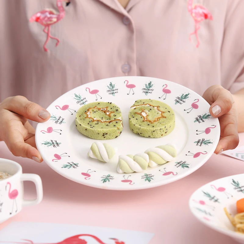 Tableware Set Dinner Plate Popular Ins Style Ceramic Bowl Hand-painted Flamingos Pattern Coffee Cup Spoon Dishes | Дом и сад